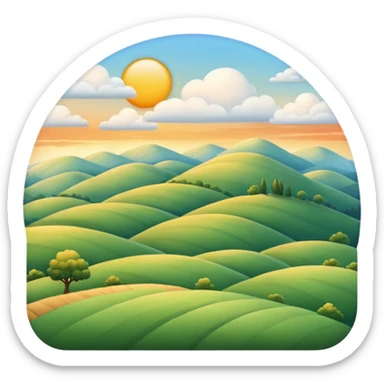rolling hills under a morning sky, light clouds, warm sunrise sticker