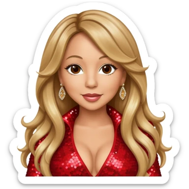 Mariah Carey with long dark blonde hair, red sequin outfit sticker