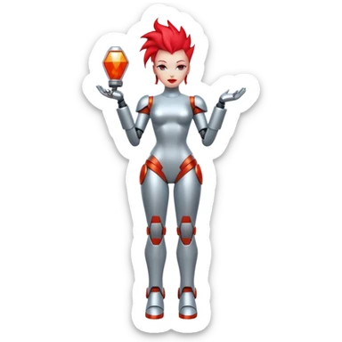 Sexy reflective glass faceless dronification robot girl with a red mohawk full body pinup pose blank faceless sticker