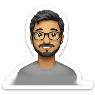 Young indian physics phd student with a short beard and round glasses in a t shirt sticker