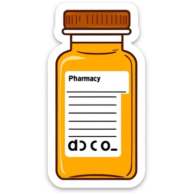 Amber pill bottle with a pharmacy label  sticker
