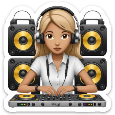 woman dj with setup sticker