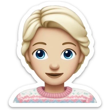 White girl with blue eyes wearing a Pastel Christmas sweater sticker