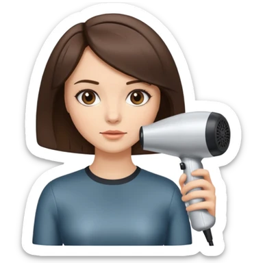 brunette bob girl hair stylist holding a brown hair dryer sticker