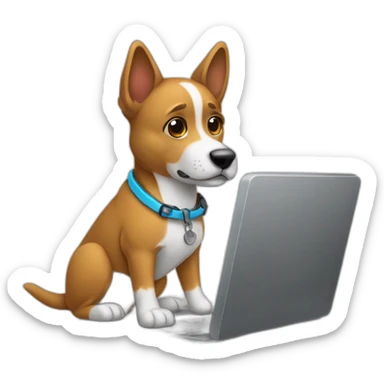 Perro vendiendo con laptop sticker