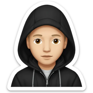 Man in black coat, hood down sticker