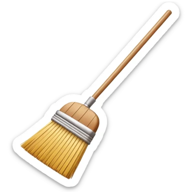 traditional broom with wooden handle on a dusty carpet, straw bristles sweeping visible dust particles, vintage household cleaning tool, 3D cartoon, mobile game icon style, centered composition, no people, no animals, no text, no watermark sticker