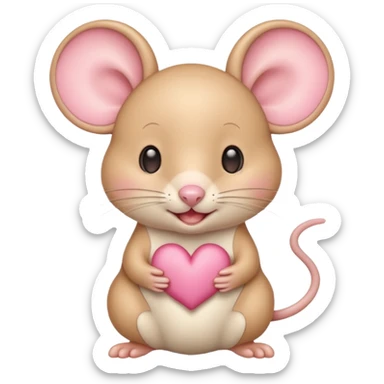 baby cream cartoon mouse with large, round, pink-lined ears. The mouse has heart eyes, a small open mouth, conveying a feeling of love, adoration, or strong affection. sticker