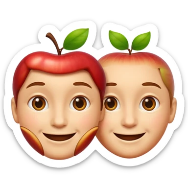 two faces talking, close up, friendly expression, apple emoji style sticker