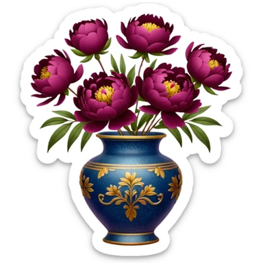 burgundy peonies in a vintage vase sticker