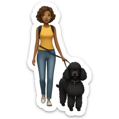 3 legs One Small unshaved Black Poodle with brown harness is walking with a pretty girl sticker