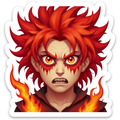 Wild demonic artist with crazy hair and fiery eyes, painting chaotic hellish scenes sticker