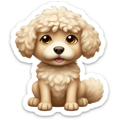 Small curly fluffy dog in beige color with small baby face with squirrel sticker