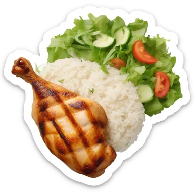 Grilled chicken, rice, salad, on a plate sticker
