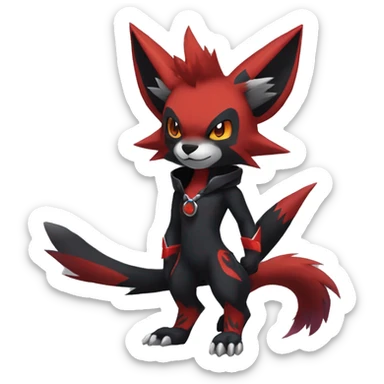 Black Cool Edgy Anthro Litten Zoroark Zorua Fakémon  with White and Red Edgy markings sticker