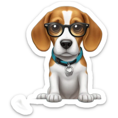 Beagle avec des lunettes de soleil sur une planche de surf  sticker