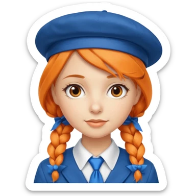 orange braided hair girl, wearing Blue Necktie and a berret Hat sticker