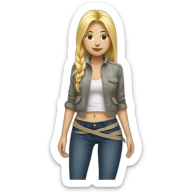 Blonde girl jacket off and tied around waist sticker