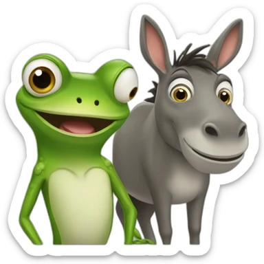 a frog and a donkey surprised sticker
