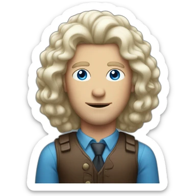 white man with blue eyes and a big brown wig sticker
