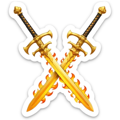 Fully golden on fire two royal swords crossed sticker