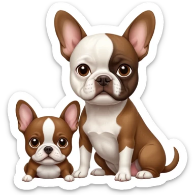 All pure white French bulldog sitting next to skinny brown Boston terrier sticker