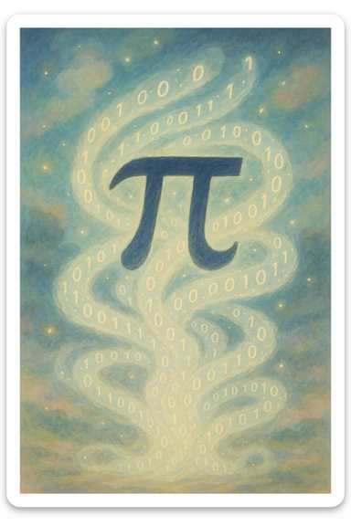  combine the π (pi) math symbol, binary code, and digital mist emerging from it. sticker