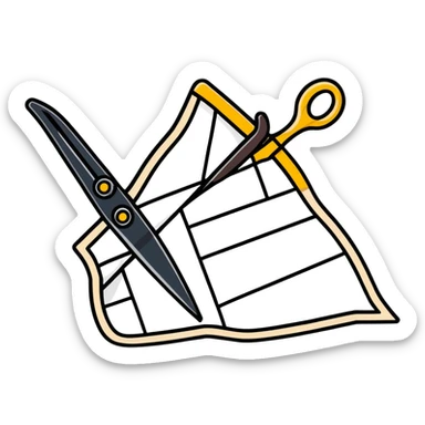 tailoring scissors cutting fabric with dotted line sticker