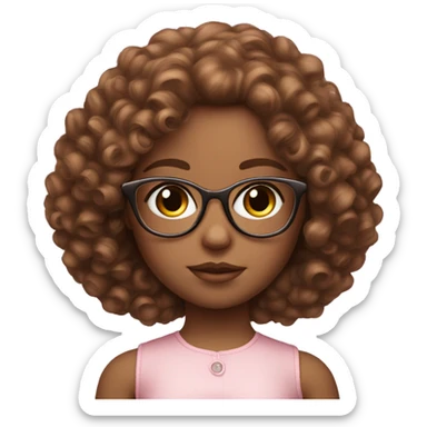 brown doll eyes, brown hair, feminine, pink, girl, angelic, curly hair with glasses  sticker