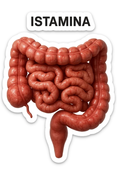 intestino umano realistico con la scritta "ISTAMINA" stampata sopra, iperrealistico 4k sticker