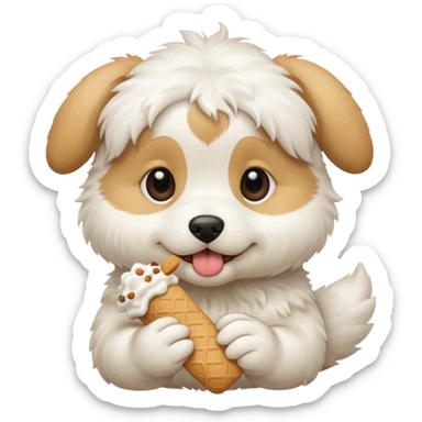 White, cute Puppy eating a treat sticker