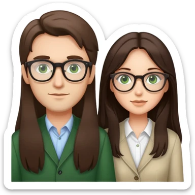Cute brunette couple long hair green eyes glasses  sticker