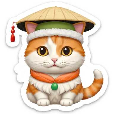 cat wearing a hat made out of sushi sticker