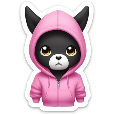 Kuromi Sanrio wearing hoodie with pink skull sticker