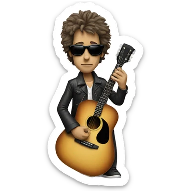 bob dylan with sunglases and guitar sticker
