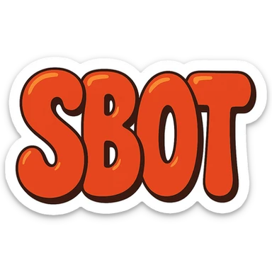 Change the text to 'SBOT' in the same extra puffy, shiny orange and red bubble letter style, whimsical and lighthearted. Maintain the bubble letter style with shiny orange and red colors, extra puffiness, and a whimsical, lighthearted feel. sticker