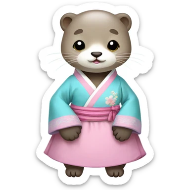 An otter wear pastel-colored traditional Korean hanbok sticker