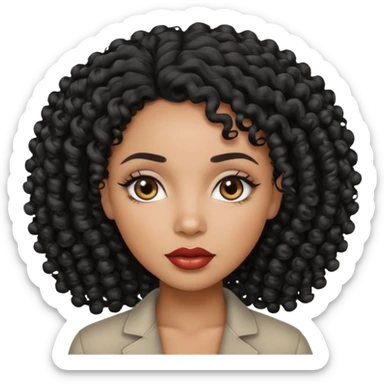 african american woman with curly black hair, grey eyes, and full lips sticker