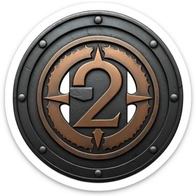 Minimal emoji, gothic metal coin made of black steel, engraved number 2 at the center, ancient industrial aesthetic, worn metal texture, no glow, no neon, flat emoji design, centered, transparent background sticker