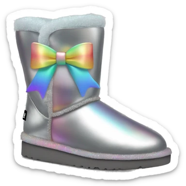 Realistic silver iridescent Ugg boots with pastel rainbow bow. sticker