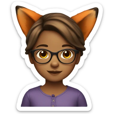 Cute 7 year old brown haired girl with glasses and wear Fox ears sticker