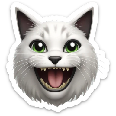 White and black cat with fangs out sticker