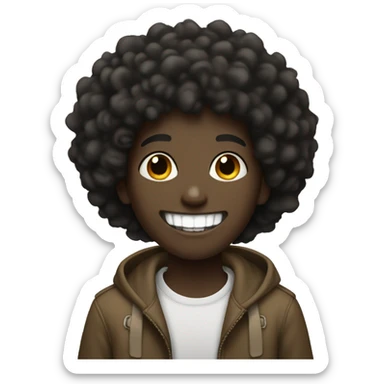 A black boy, with an Afro smiling with a gap in his teeth sticker