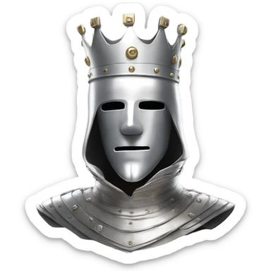 king baldwin IV in silver full face mask up with Left hand raised with white glove sticker