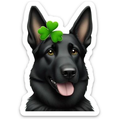 All black German shepherd with four leaf clover headband sticker