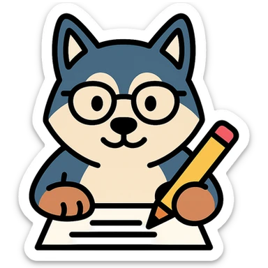 A husky dog with glasses is writing something sticker