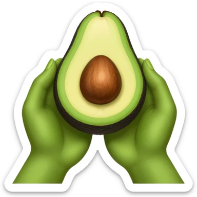 hands holding a so small avocado sticker