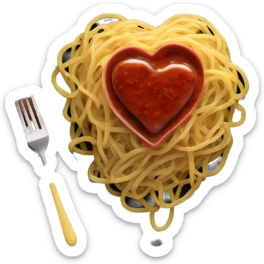 Heart shape spaghetti and sauce on black heart plate sticker