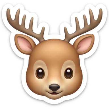 A cute beige deer emoji, small and simple, with big round eyes, a gentle smile, short antlers, soft beige fur with slightly lighter spots on its back, rounded cartoon-like proportions, minimal shading, vector-style, sticker