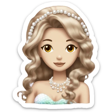 mermaid hime gyaru girl, brown hair, pearles sticker